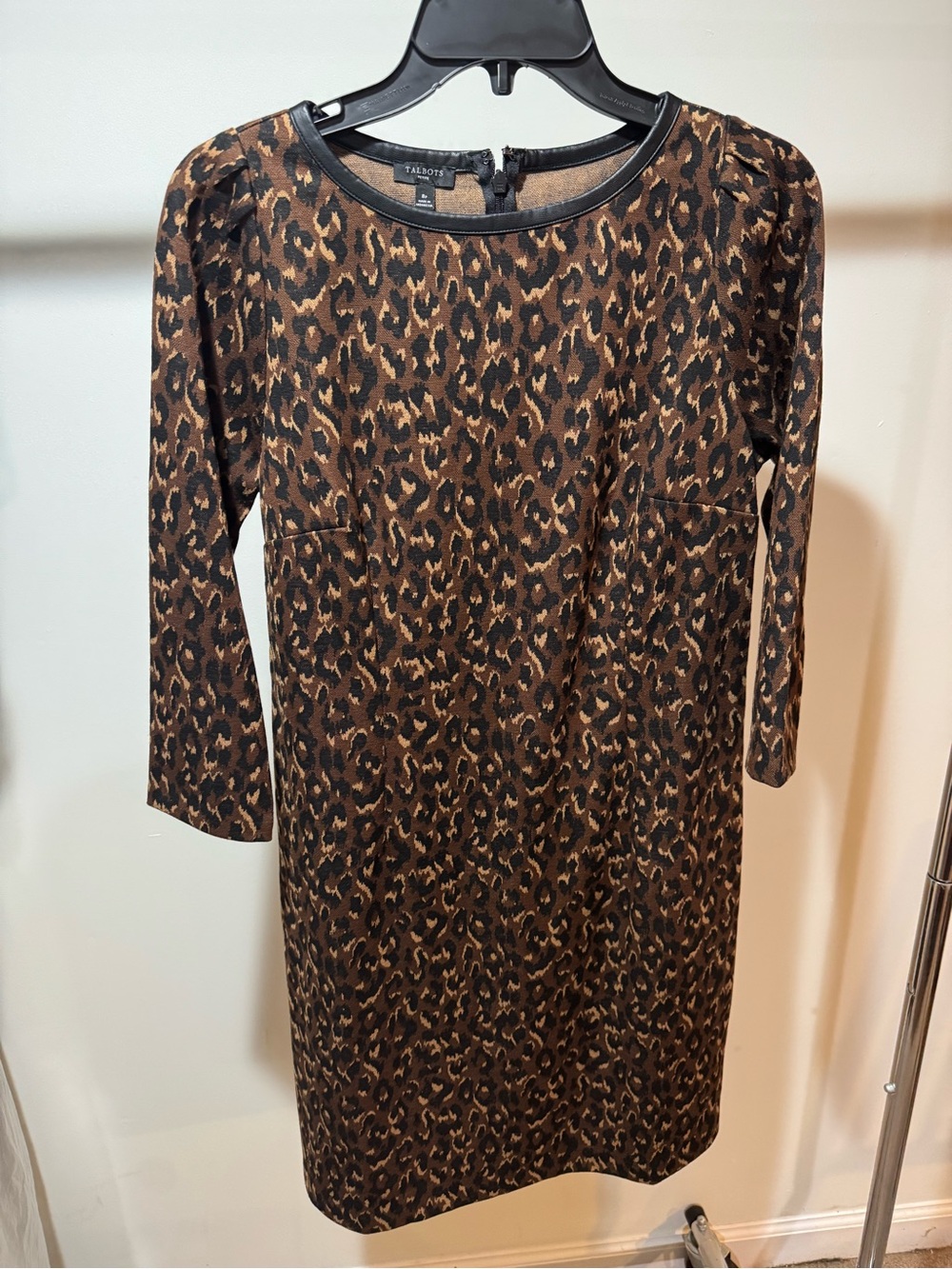 Talbots Leopard-Print Long Sleeve Sheath Dress in Brown and Black